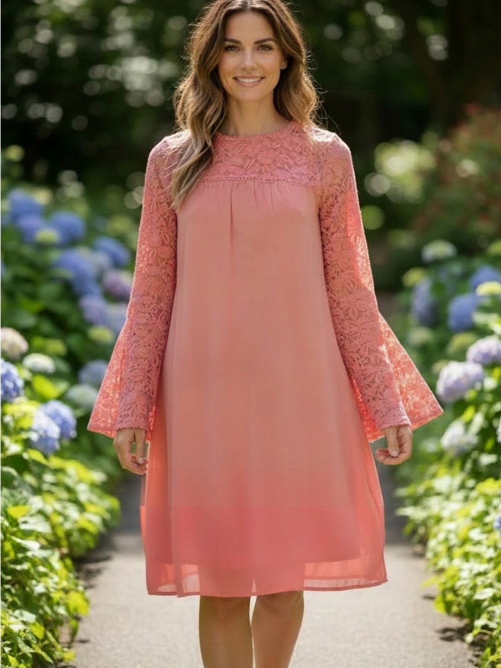 Lily Rose Coral Lace Bell-Sleeve A-Line Dress Size 2X NWT